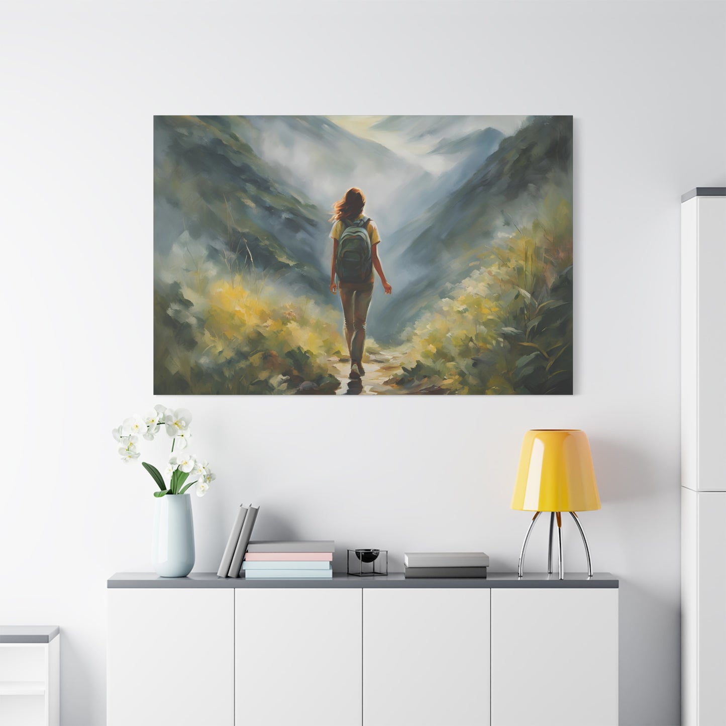 Inspirational Landscape Canvas Art - Dreamy Hiking Scene for Home Decor