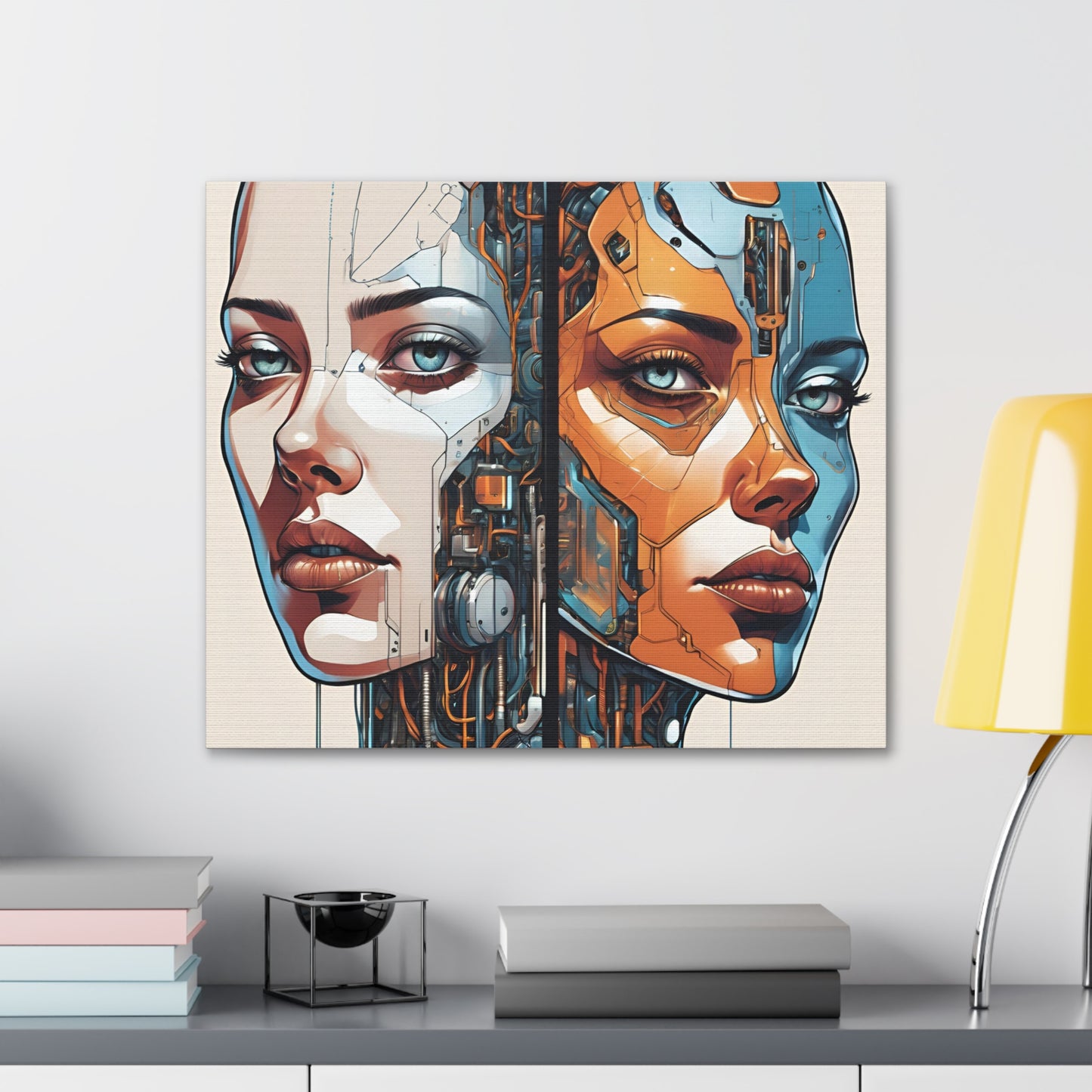 Futuristic Dual-Personality Portrait Canvas Gallery Wraps - Dual Face Art for Tech Lovers