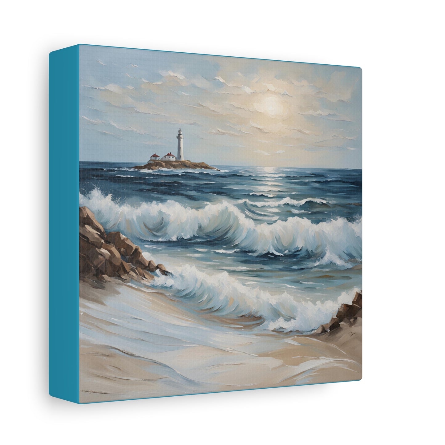 Ocean Waves Lighthouse Canvas Print – Coastal Home Decor for Serene Spaces