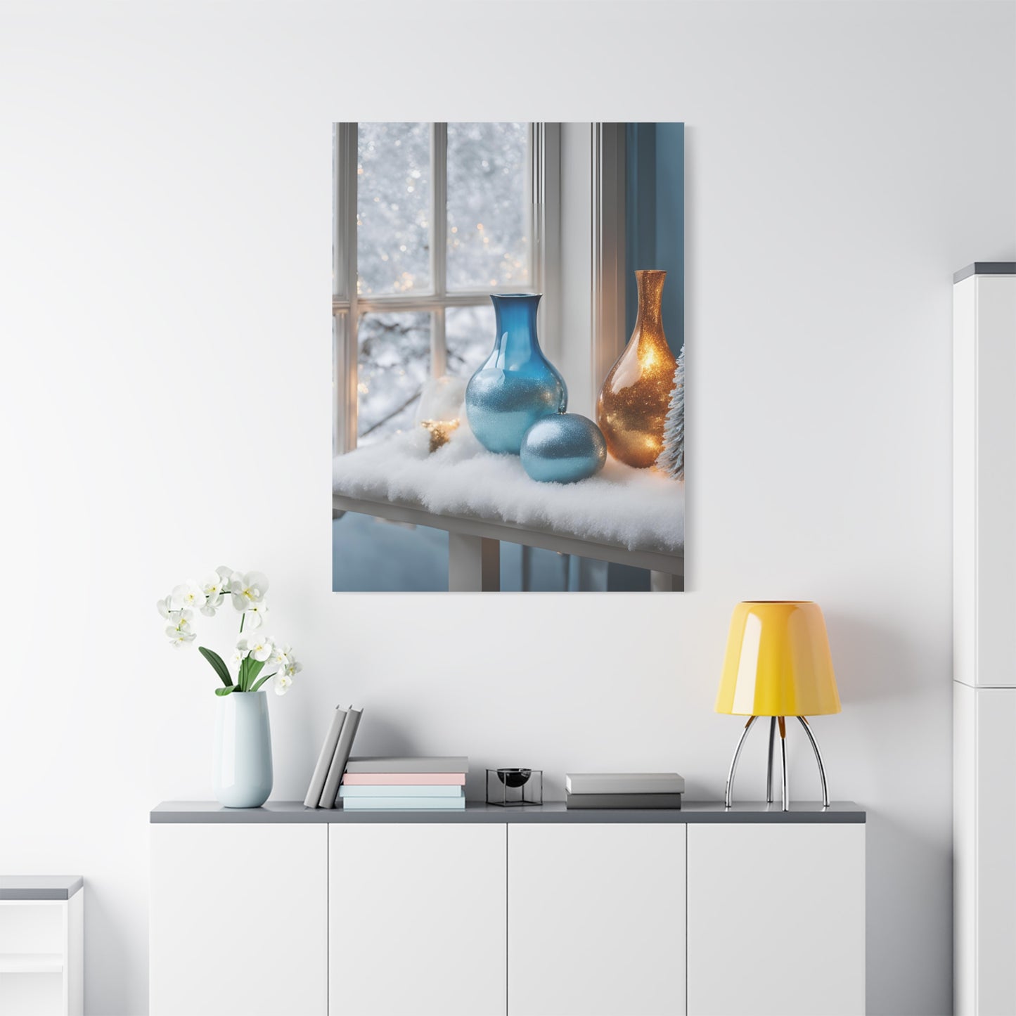 Festive Matte Canvas Wall Art – Elegant Winter Décor in Blue & Gold | Crafted Canvass