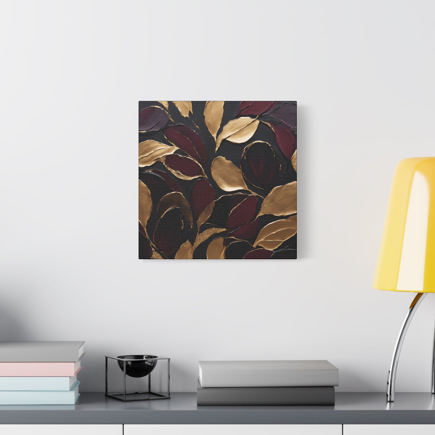 Elegant Abstract Floral Canvas Wall Art – Gold & Burgundy Home Décor