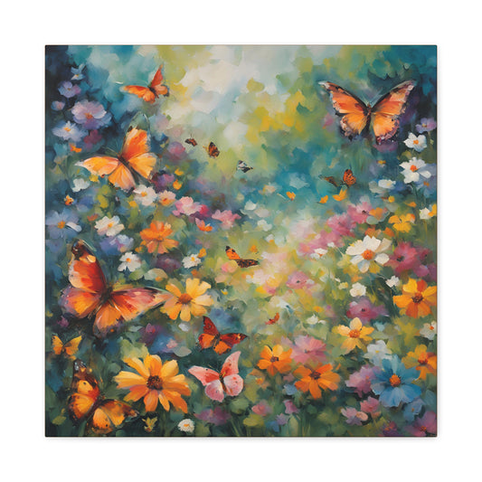 Butterfly Garden Canvas Gallery Wrap - Colorful Floral Wall Art for Home Decor