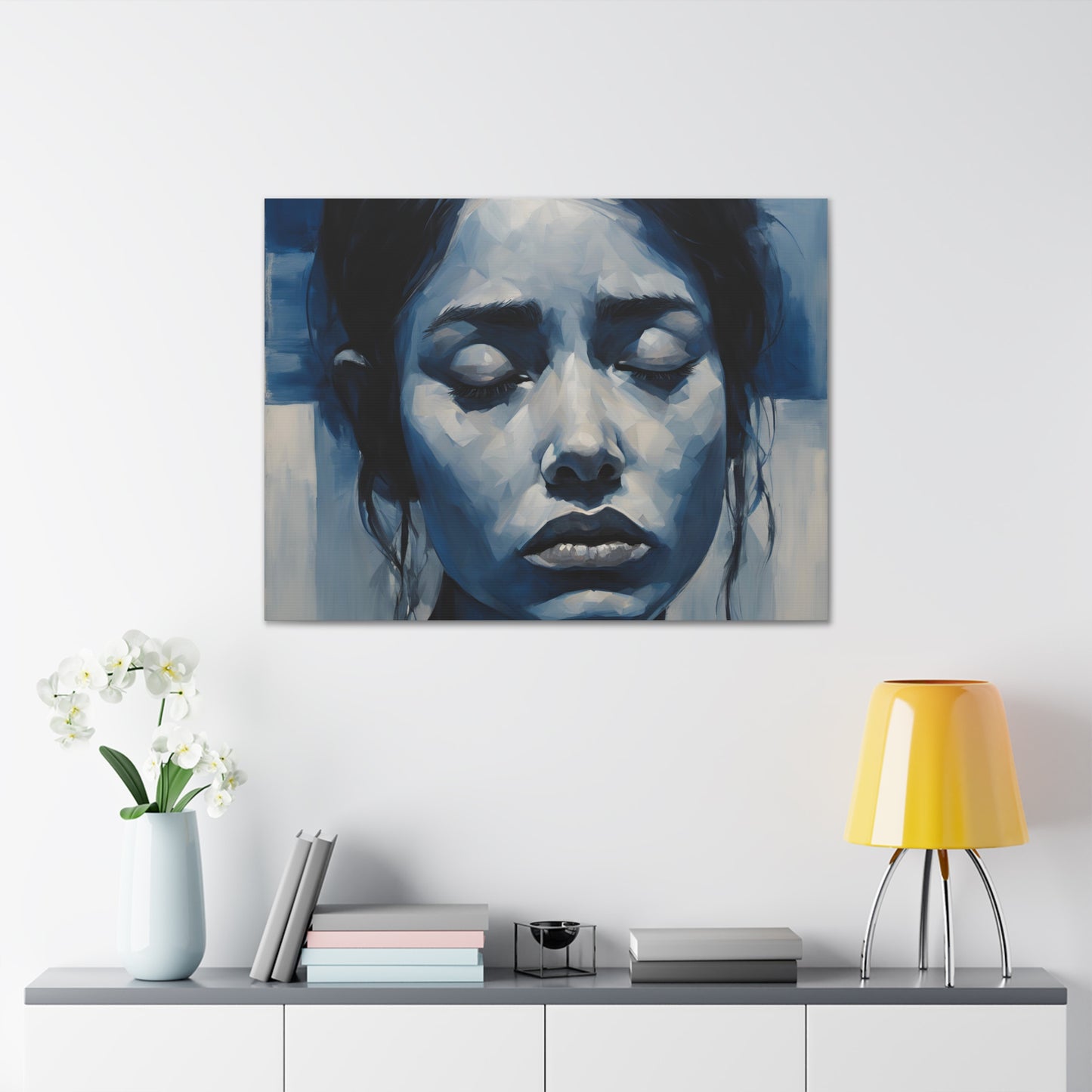 Emotive Canvas Gallery Wrap - Tranquil Blue Portrait Art for Modern Home Decor