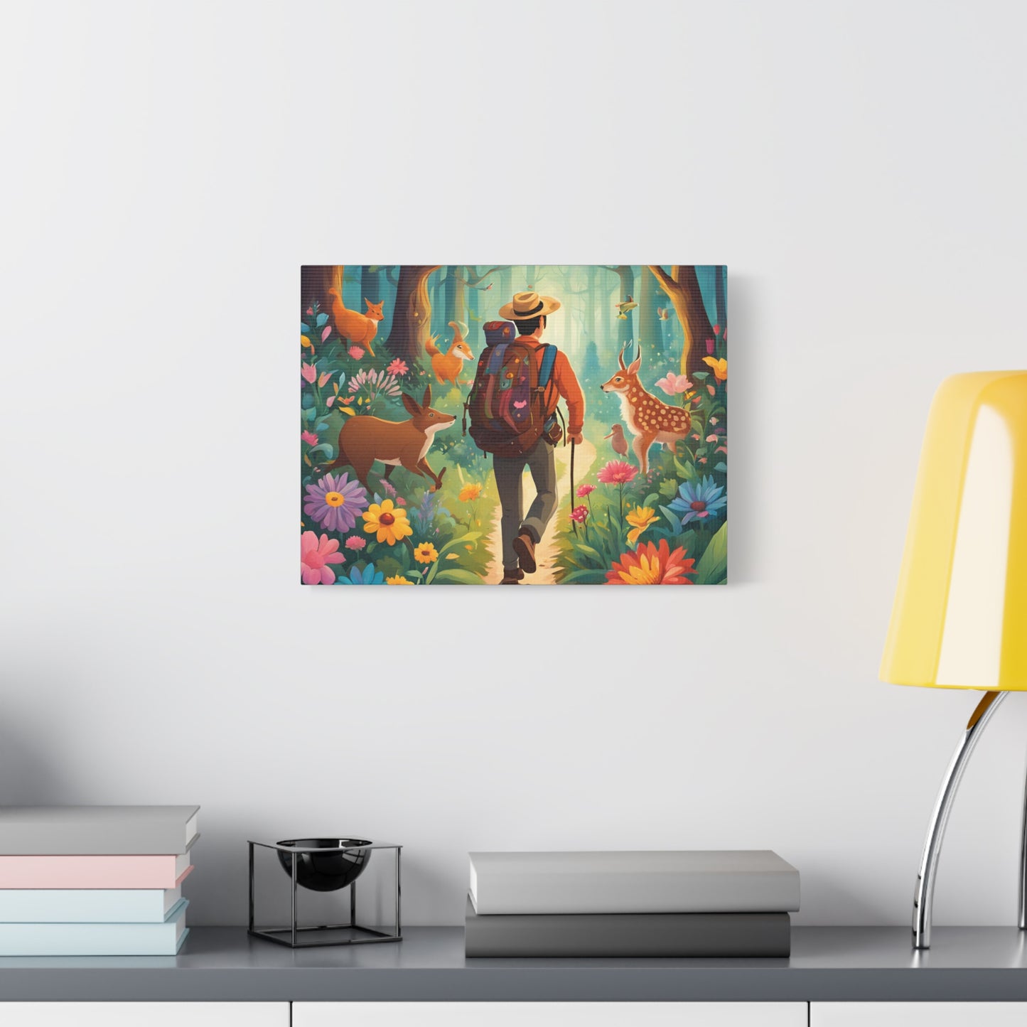 Nature Adventure Stretched Canvas Art - Whimsical Forest Scene