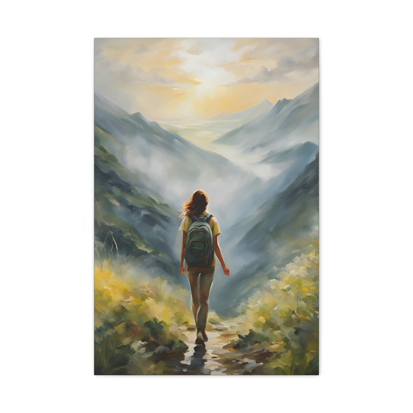 Inspirational Landscape Canvas Art - Dreamy Hiking Scene for Home Decor