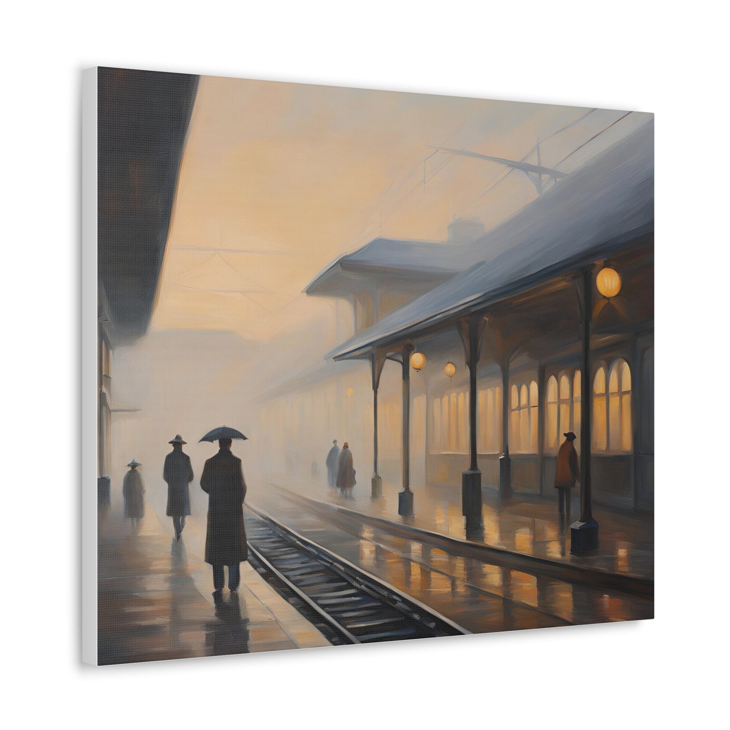 Serene Canvas Gallery Wrap - A Train Station at Dawn