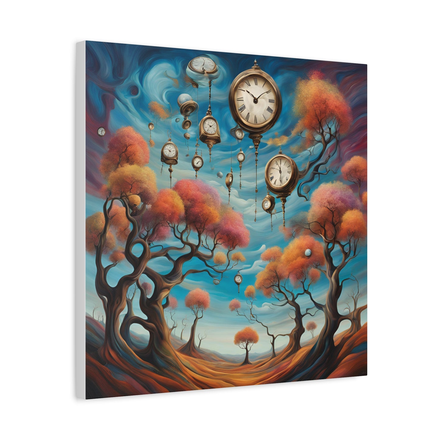 Surreal Wall Art Canvas - Dreamy Clock Trees Design