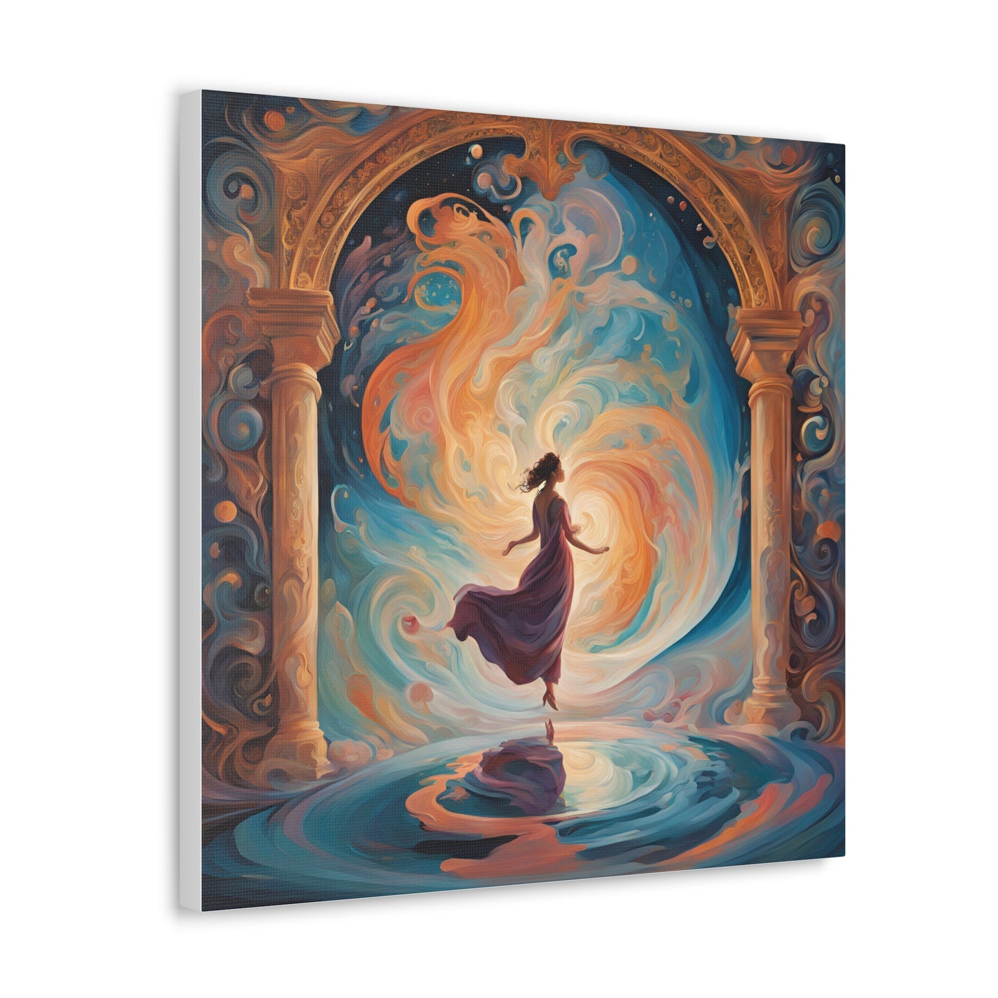 Whimsical Canvas Gallery Wrap - Dreamy Woman in Cosmic Swirl Art