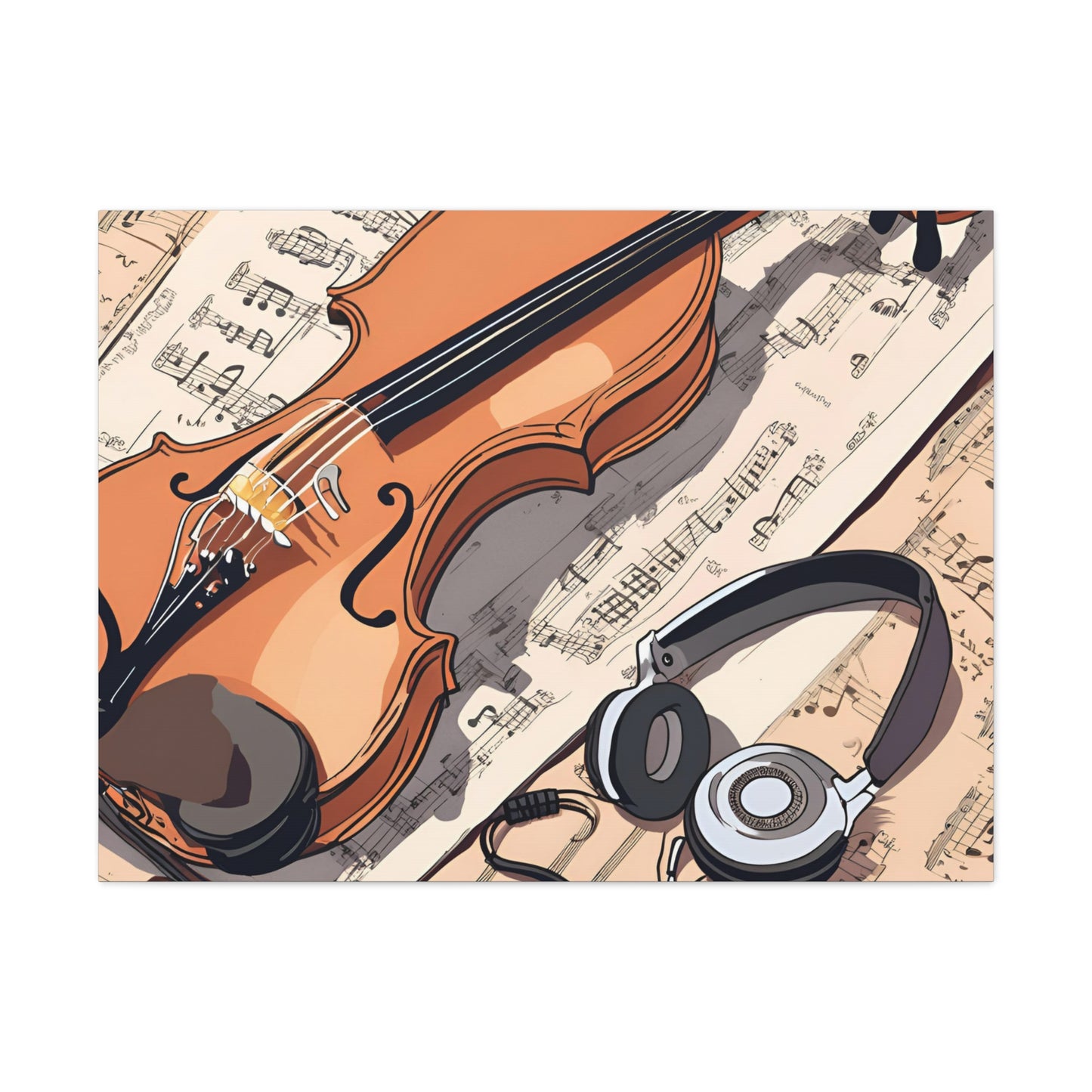 Musical Canvas Gallery Wrap – Violin and Headphones Wall Art