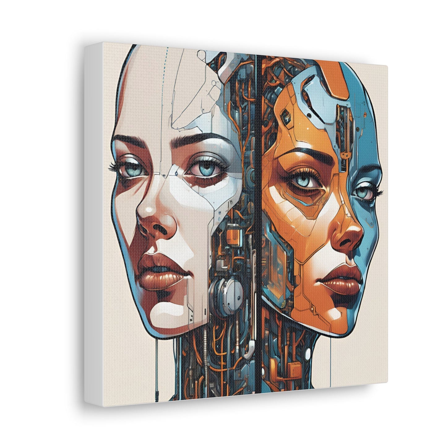 Futuristic Dual-Personality Portrait Canvas Gallery Wraps - Dual Face Art for Tech Lovers