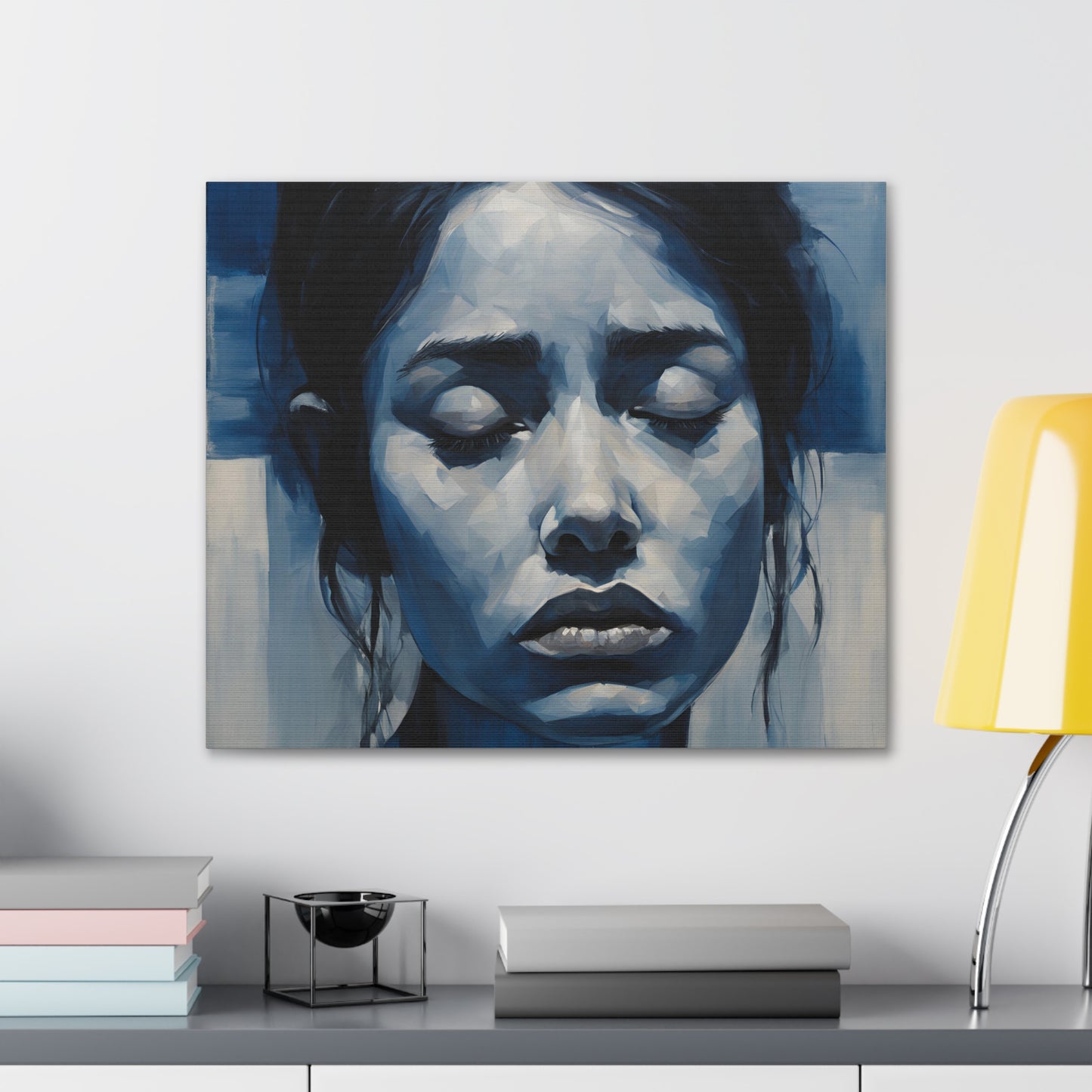 Emotive Canvas Gallery Wrap - Tranquil Blue Portrait Art for Modern Home Decor