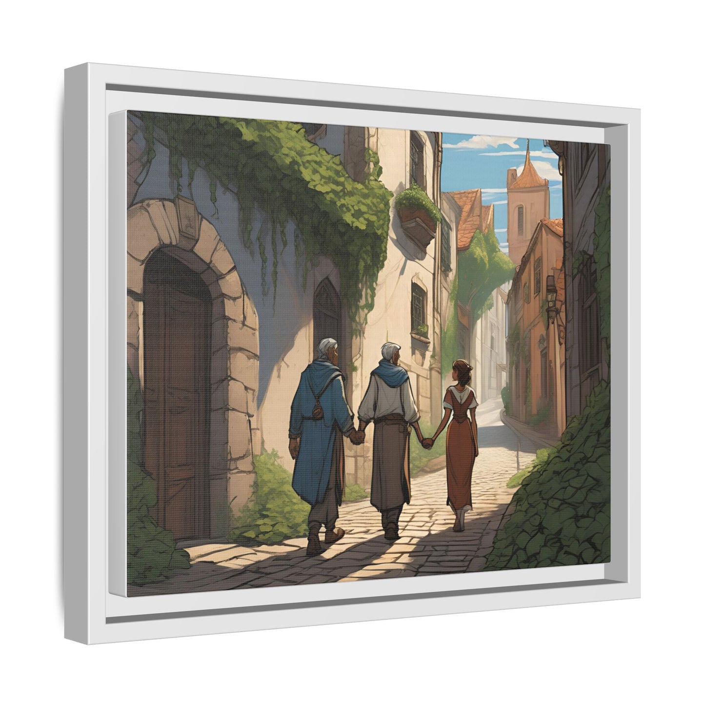 Charming Framed Matte Canvas Art - Whimsical Street Scene