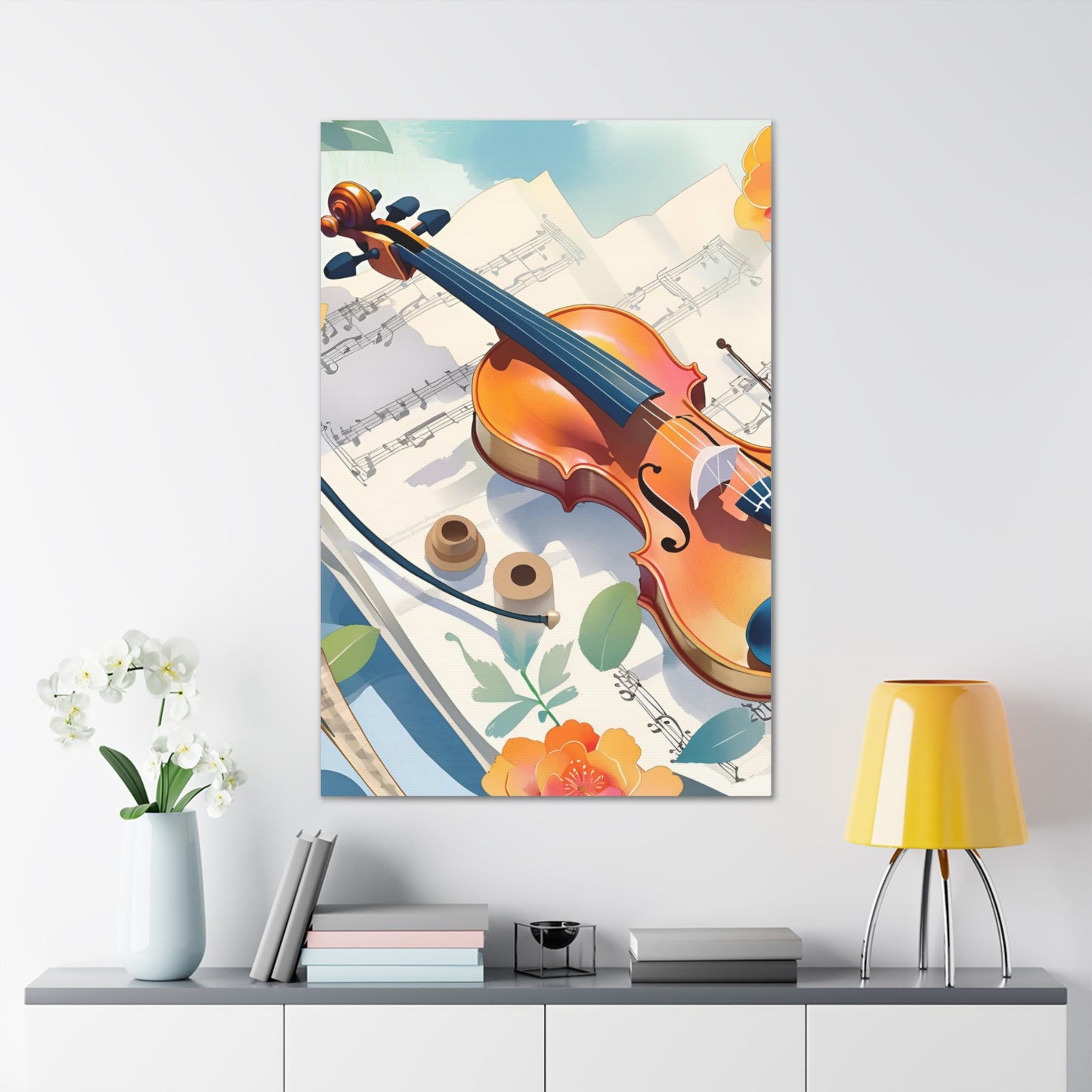 Musical Canvas Gallery Wraps | Colorful Violin and Sheet Music Art