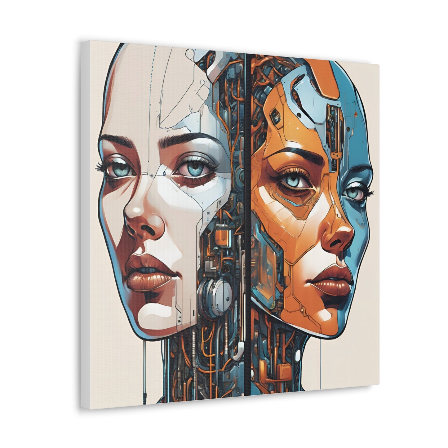 Futuristic Dual-Personality Portrait Canvas Gallery Wraps - Dual Face Art for Tech Lovers