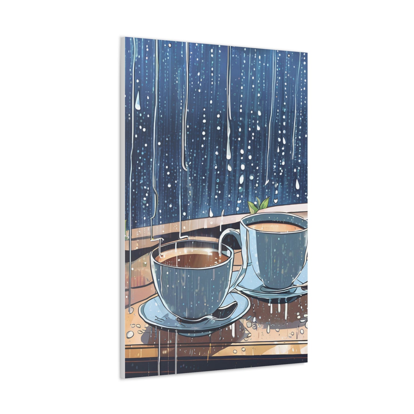 Cozy Rainy Day Canvas Gallery Wrap – Warm Coffee Art Still Life Art