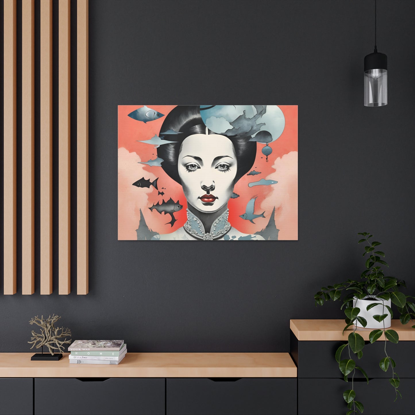 Canvas Wraps - Contemporary Female Portrait with Fish & Clouds