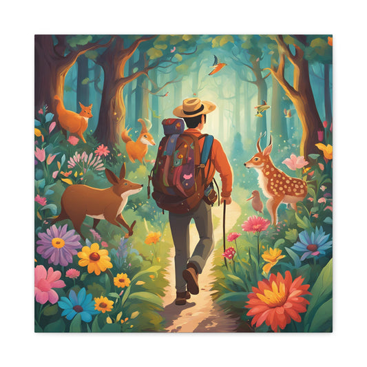 Nature Adventure Stretched Canvas Art - Whimsical Forest Scene