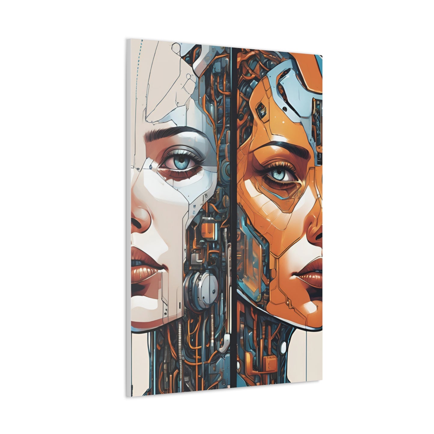 Futuristic Dual-Personality Portrait Canvas Gallery Wraps - Dual Face Art for Tech Lovers