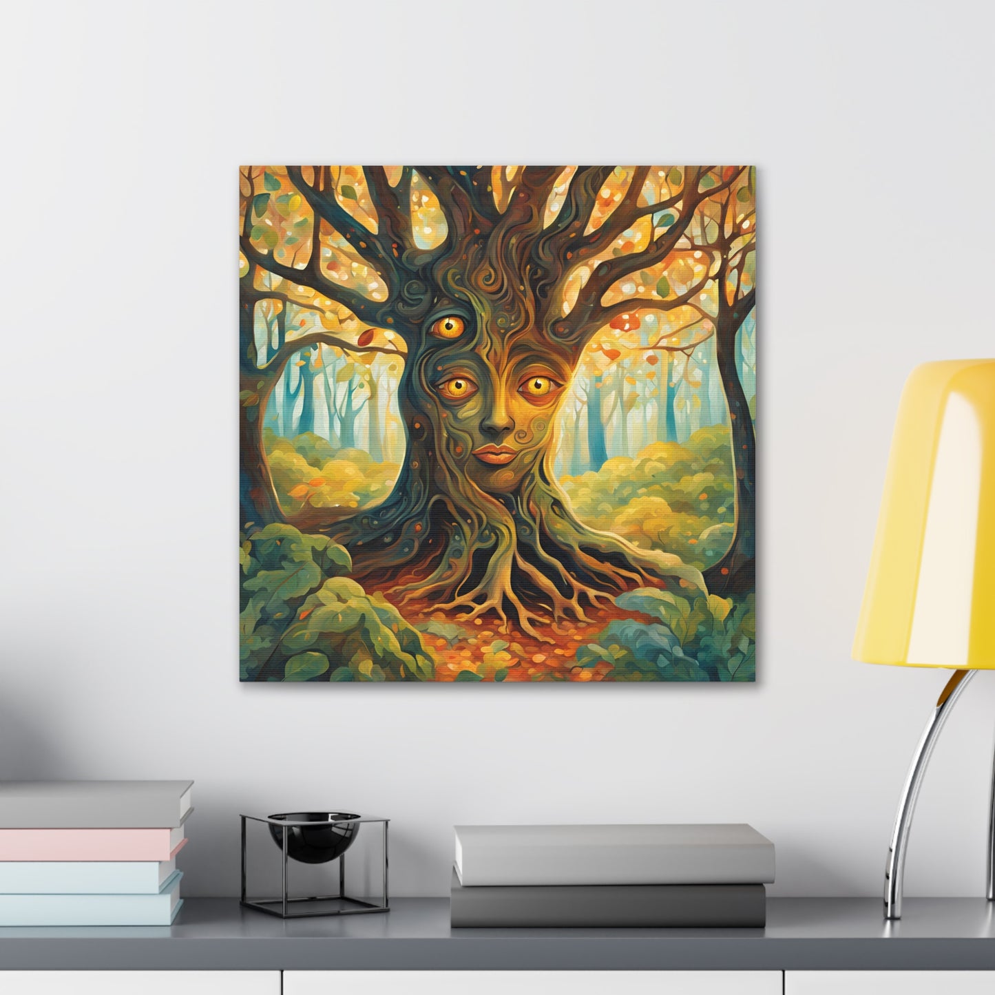 A mysterious tree with blinking eyes hidden in its bark - Nature-Inspired Wall Art for Home Decor