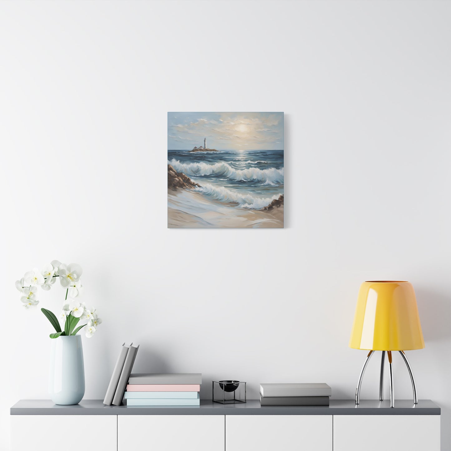 Ocean Waves Lighthouse Canvas Print – Coastal Home Decor for Serene Spaces