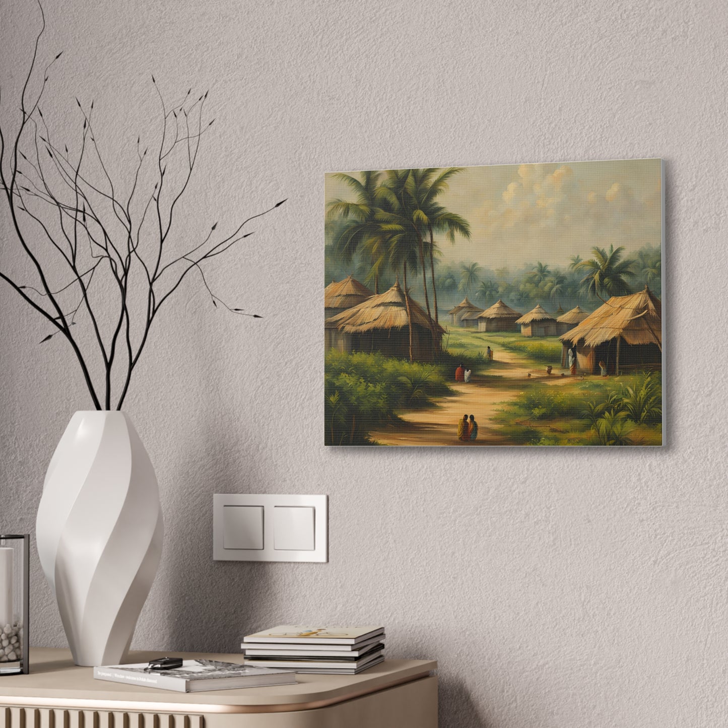 Tropical Village Canvas Art Print - Serene Landscape Wall Decor