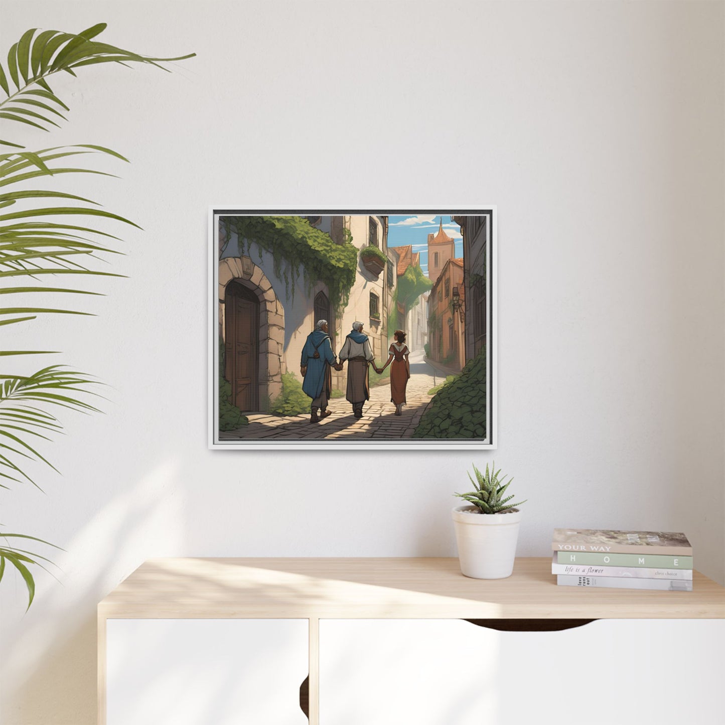 Charming Framed Matte Canvas Art - Whimsical Street Scene