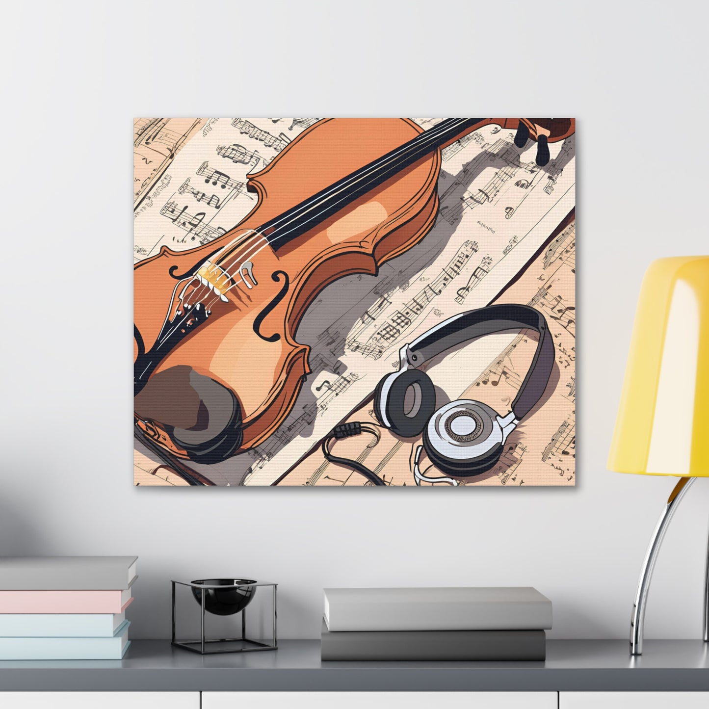 Musical Canvas Gallery Wrap – Violin and Headphones Wall Art