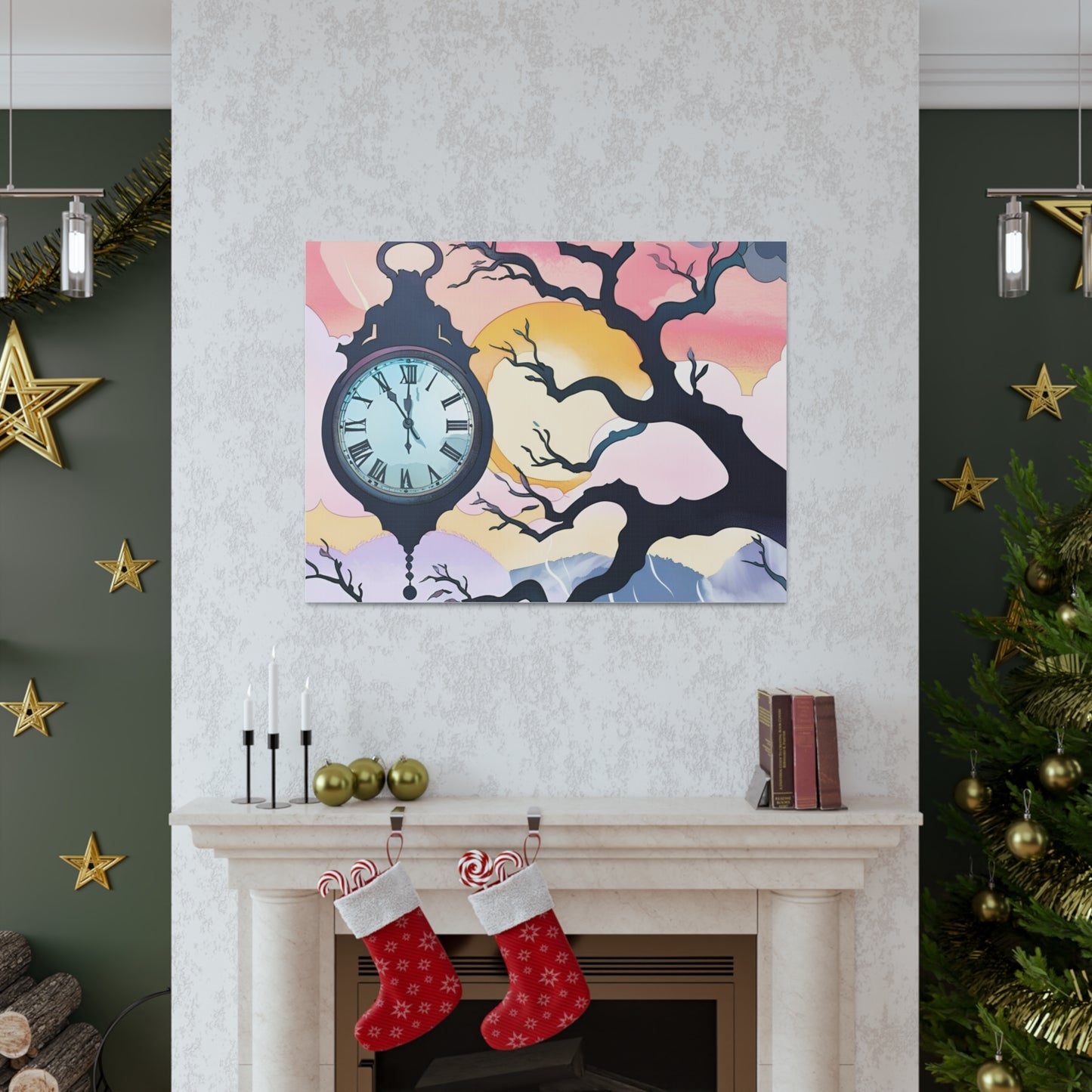 Dreamy Expressionism Canvas Gallery Wraps with Vintage Clock Design