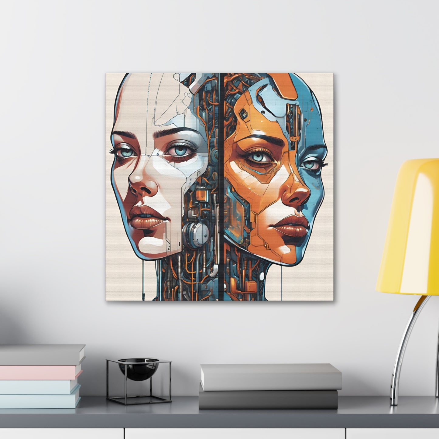 Futuristic Dual-Personality Portrait Canvas Gallery Wraps - Dual Face Art for Tech Lovers