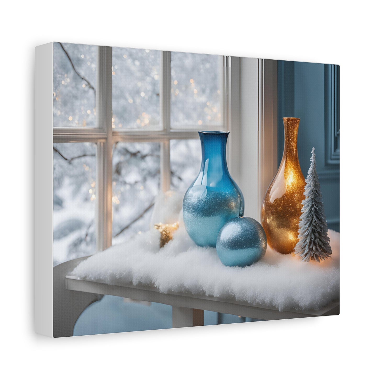 Festive Matte Canvas Wall Art – Elegant Winter Décor in Blue & Gold | Crafted Canvass