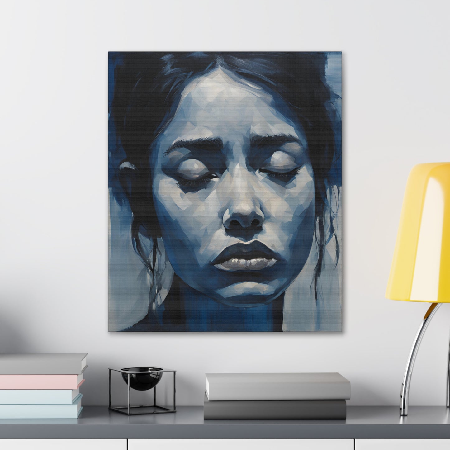 Emotive Canvas Gallery Wrap - Tranquil Blue Portrait Art for Modern Home Decor