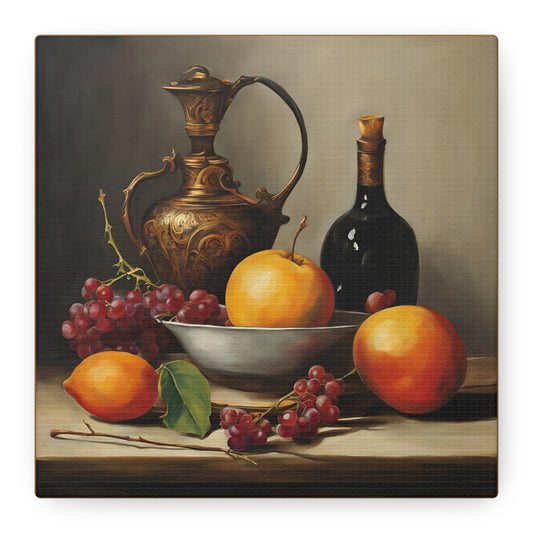 Elegant Still Life Canvas Art - Vintage Fruit and Wine Decor Still Life Arts