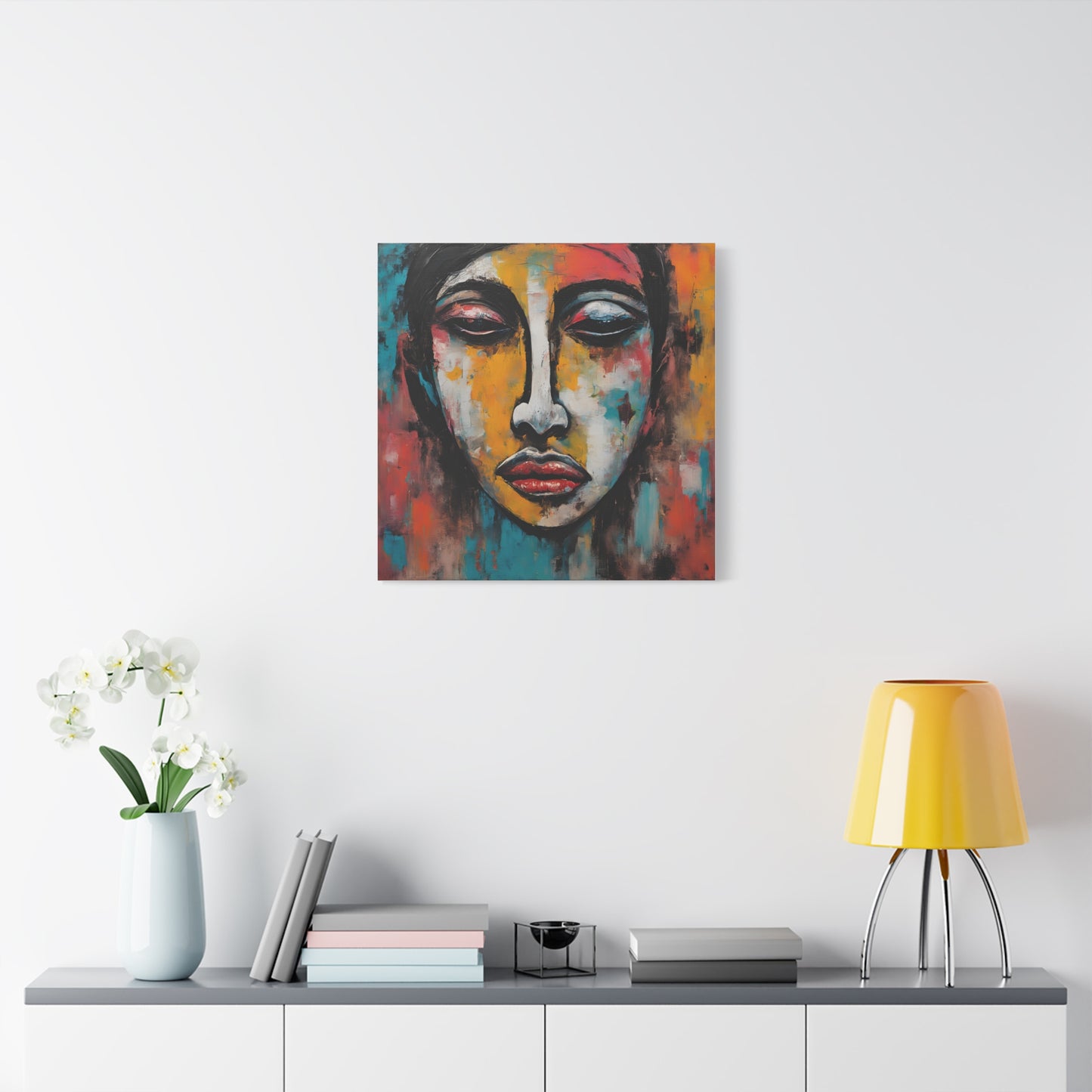 Vibrant Stretched Canvas Art - Expressionism Face Design for Home Decor