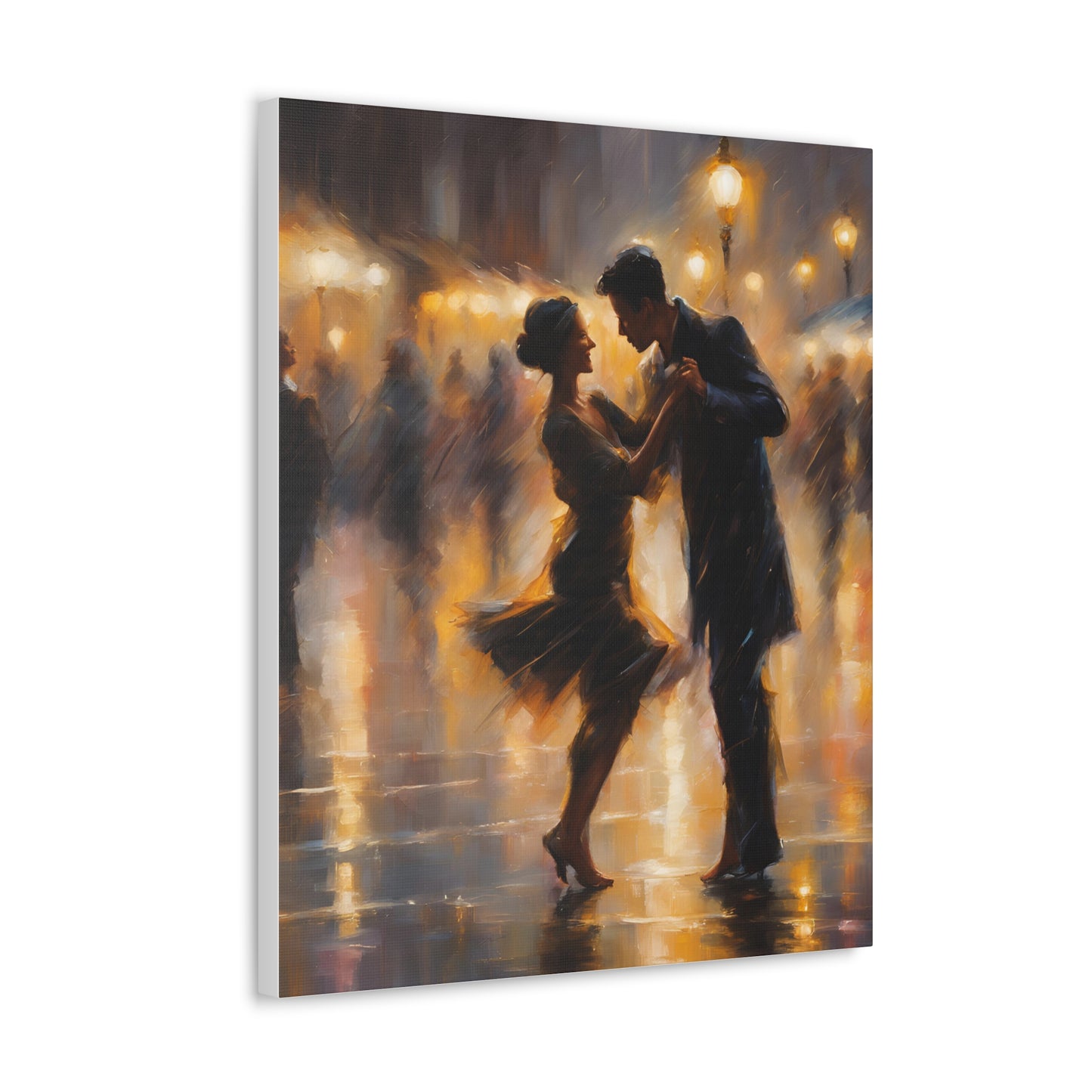 Romantic Couple Dancing in the Rain Canvas Gallery Wraps - Elegant Dance Art for Home Décor