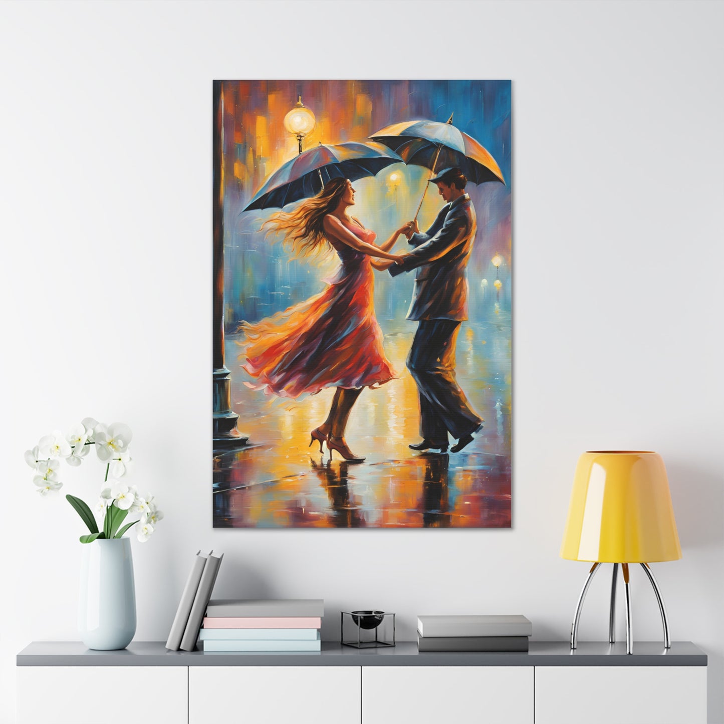 Romantic Rain A Couple Dancing in the Rain Canvas Gallery Wrap - Couples Wall Art