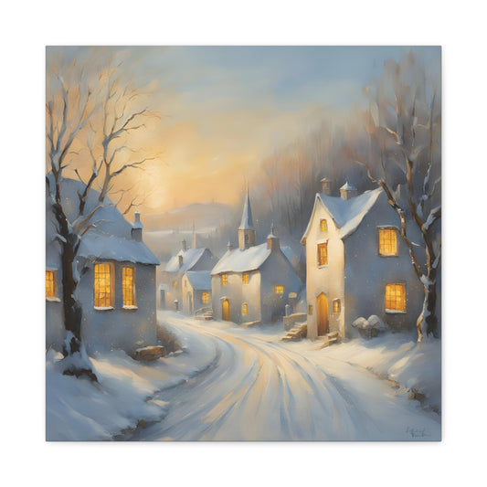 A Snowy Village Scen Canvas Gallery Wrap - Cozy Home Decor for the Holidays