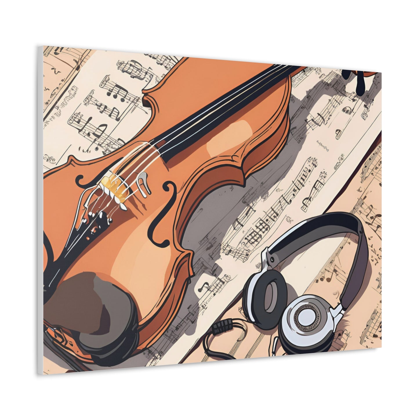 Musical Canvas Gallery Wrap – Violin and Headphones Wall Art