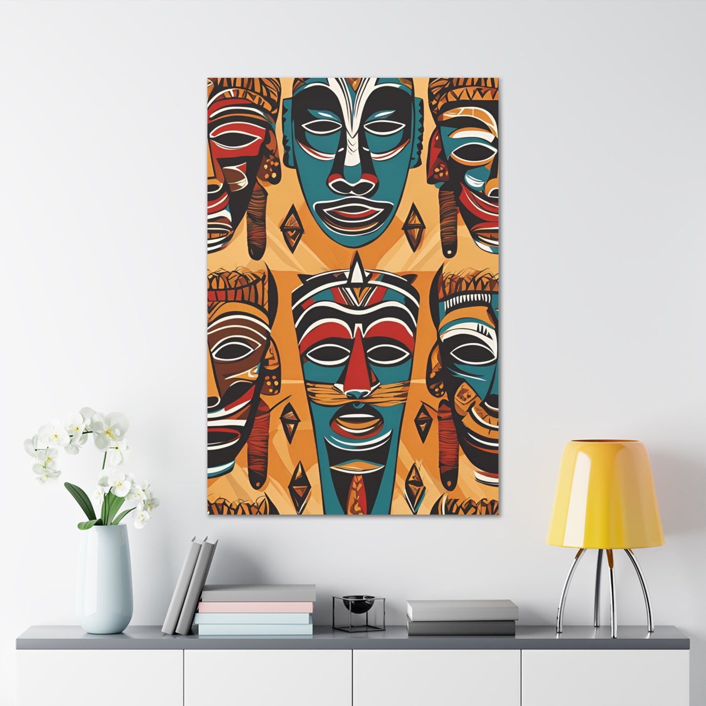 Vibrant African Tribal Masks & Symbols Canvas Gallery Wraps - Unique African Art Home Decor