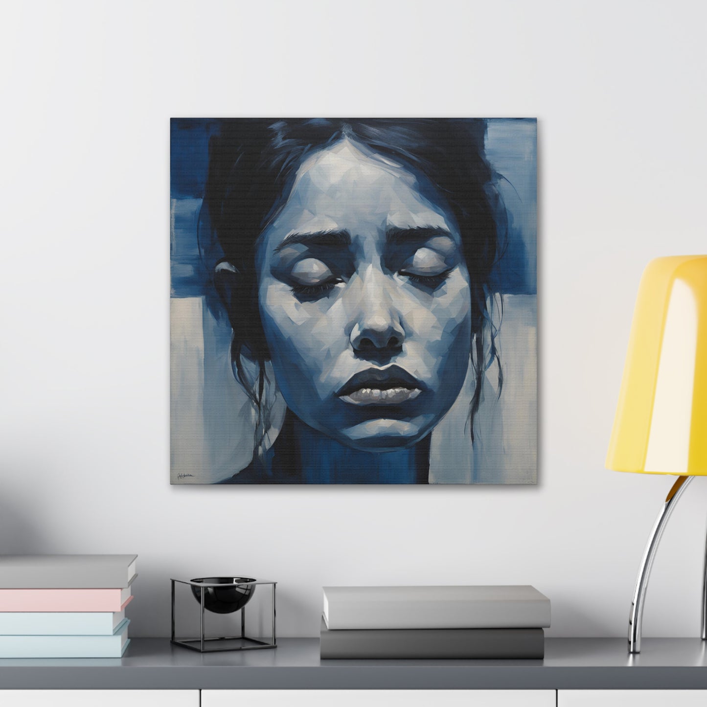 Emotive Canvas Gallery Wrap - Tranquil Blue Portrait Art for Modern Home Decor