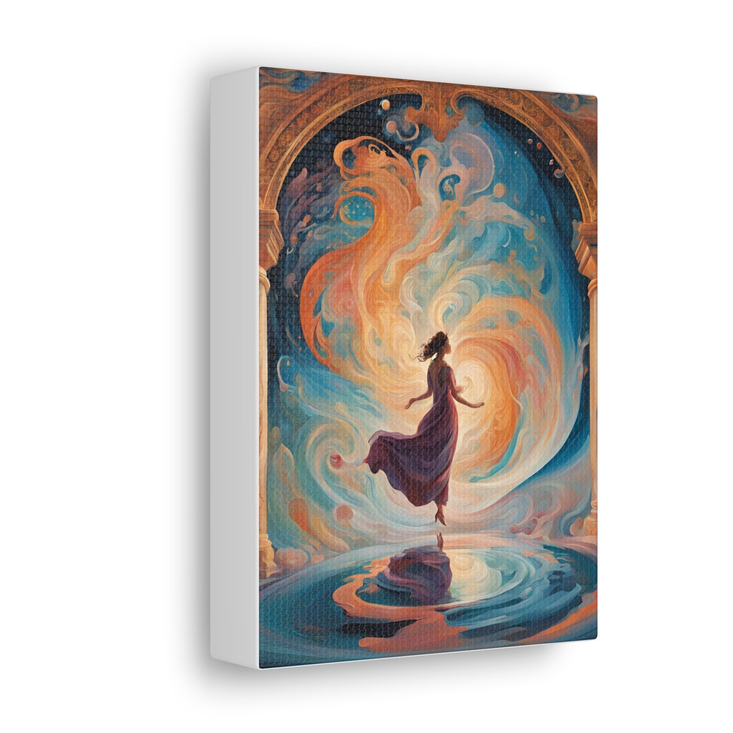 Whimsical Canvas Gallery Wrap - Dreamy Woman in Cosmic Swirl Art