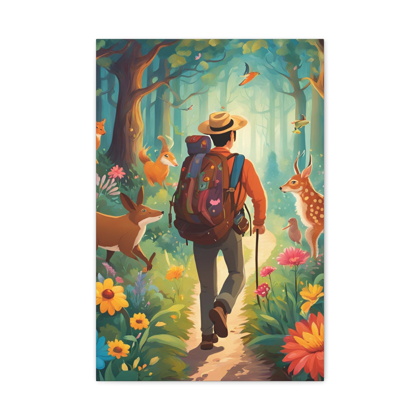 Nature Adventure Stretched Canvas Art - Whimsical Forest Scene