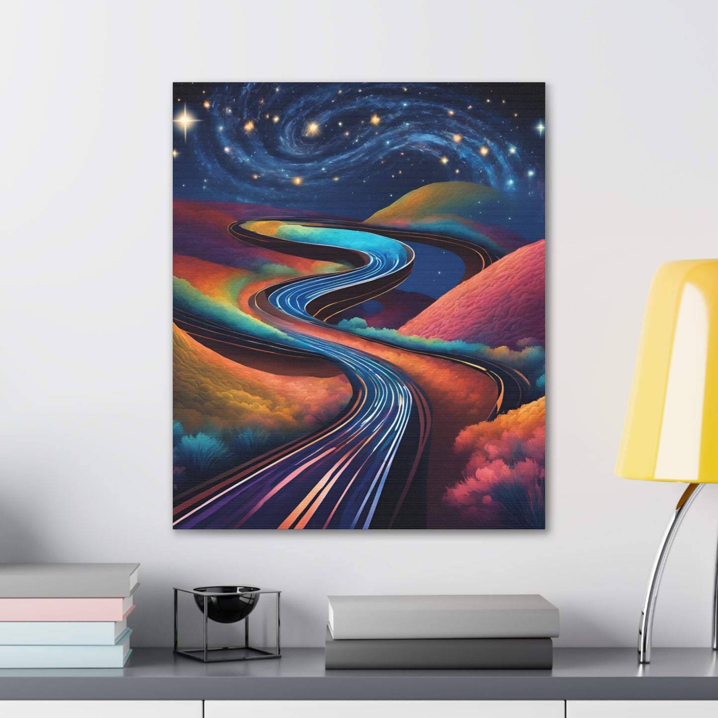 Vibrant Canvas Gallery Wrap - Abstract Roadway Landscape Art "A road twisting and folding into itself like a Möbius strip."