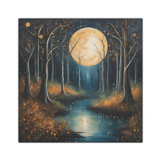 Moonlit Forest Canvas Photo Tile - Enchanting Nature Art for Home Decor