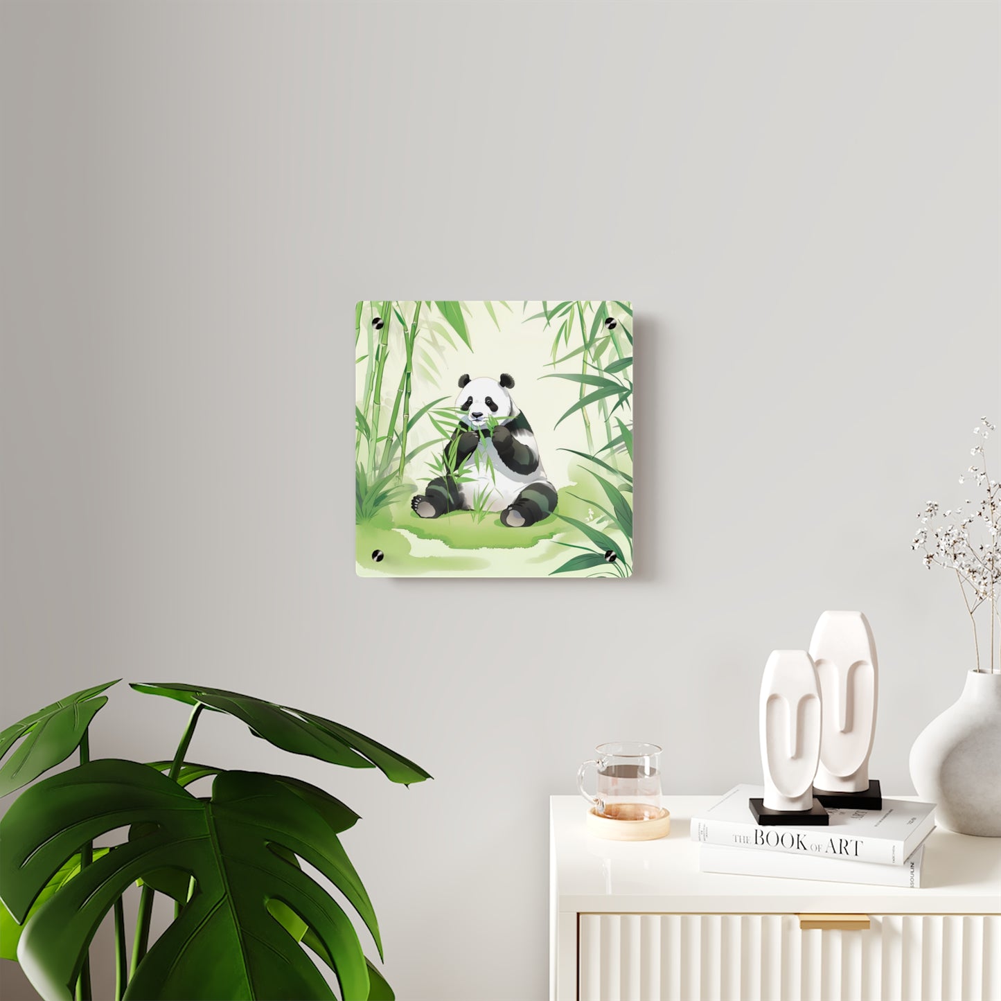 Panda Acrylic Wall Art Panel - Cute Panda Eating Bamboo Decor for Animal Lovers