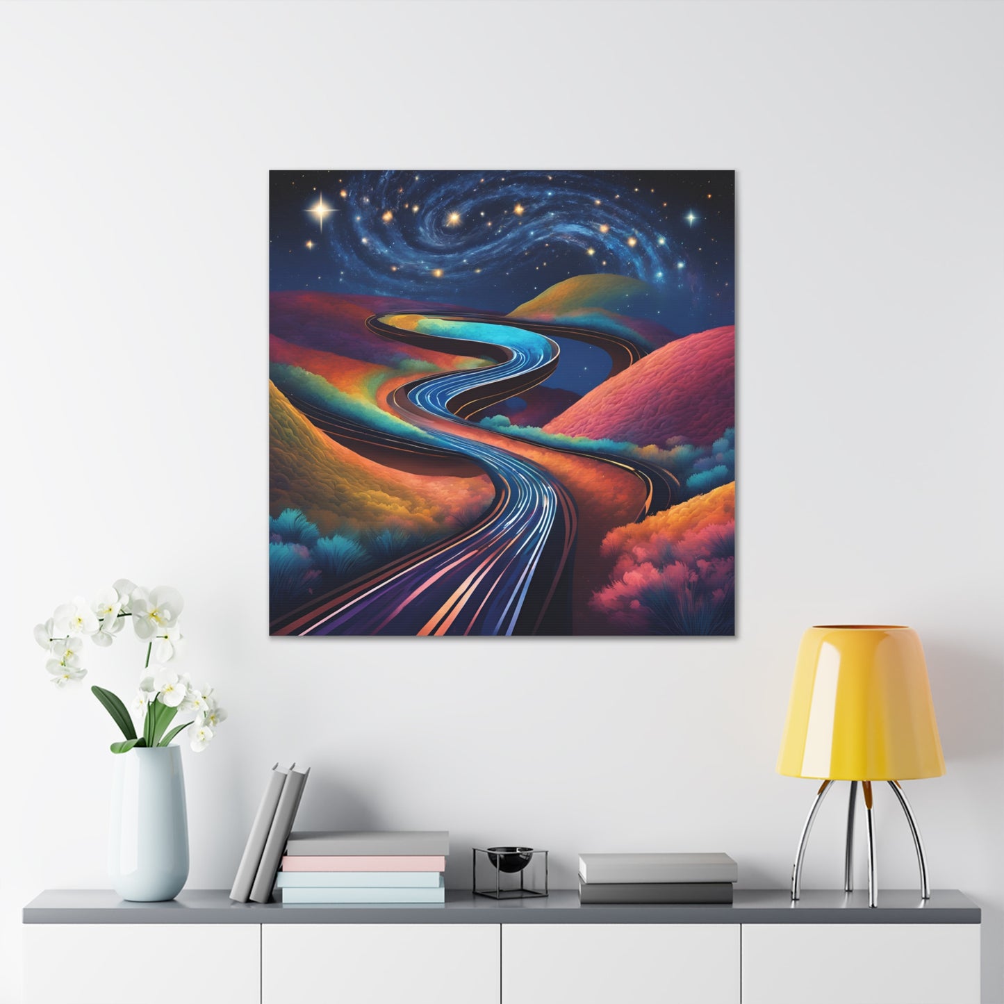 Vibrant Canvas Gallery Wrap - Abstract Roadway Landscape Art "A road twisting and folding into itself like a Möbius strip."