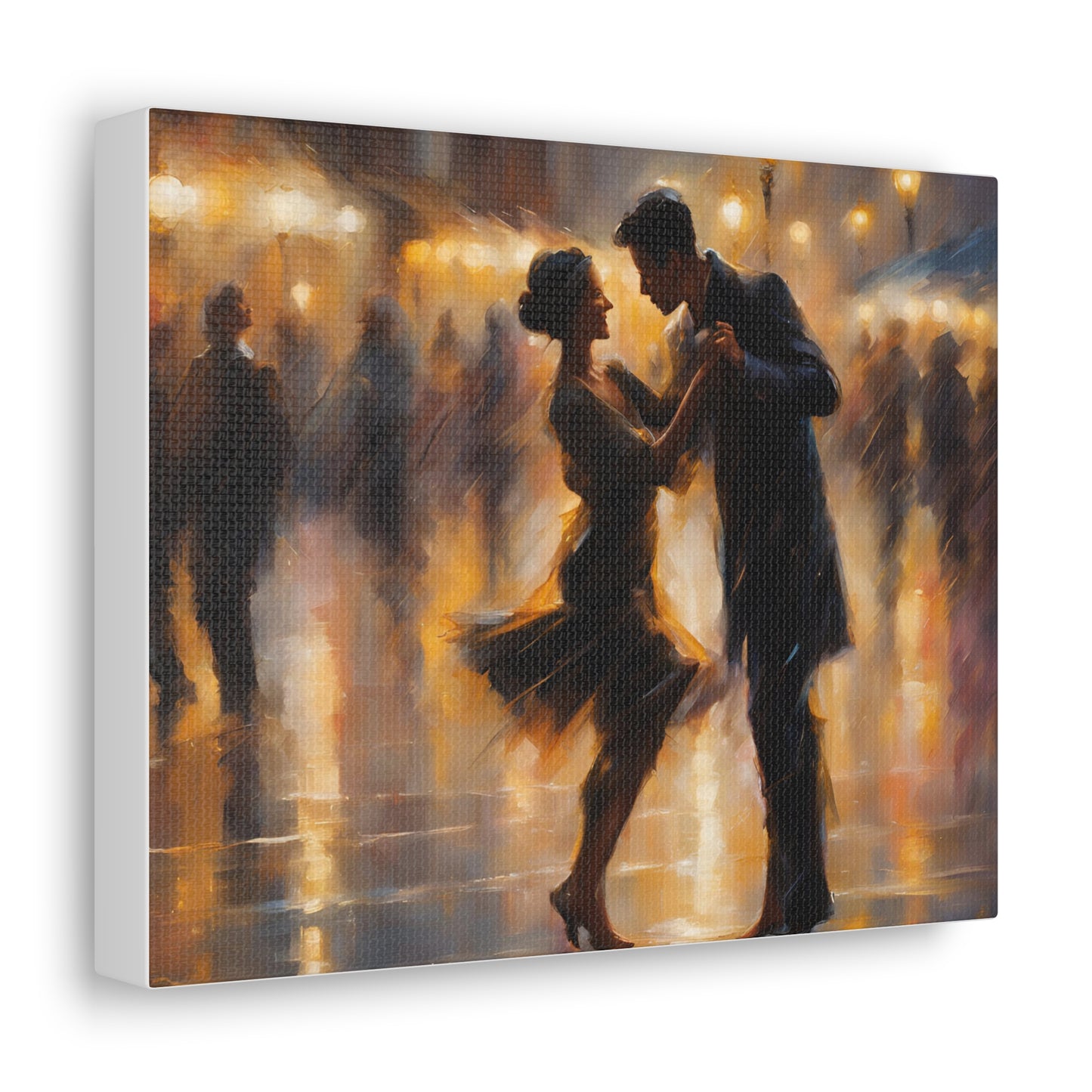 Romantic Couple Dancing in the Rain Canvas Gallery Wraps - Elegant Dance Art for Home Décor