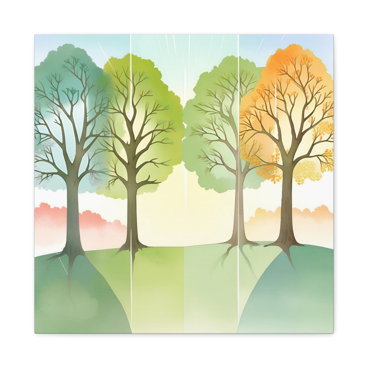 Nature-Inspired Canvas Gallery Wraps - Four Seasons Tree Art for Kids Room