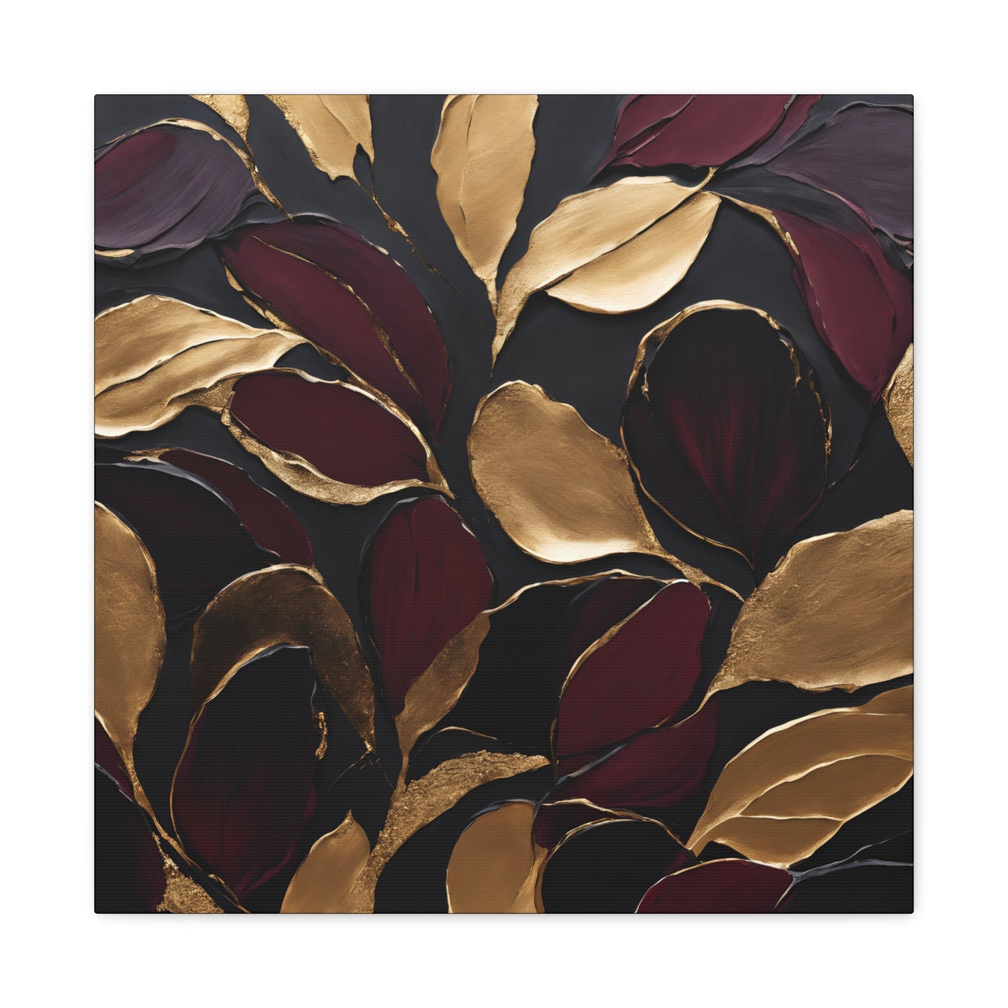 Elegant Abstract Floral Canvas Wall Art – Gold & Burgundy Home Décor