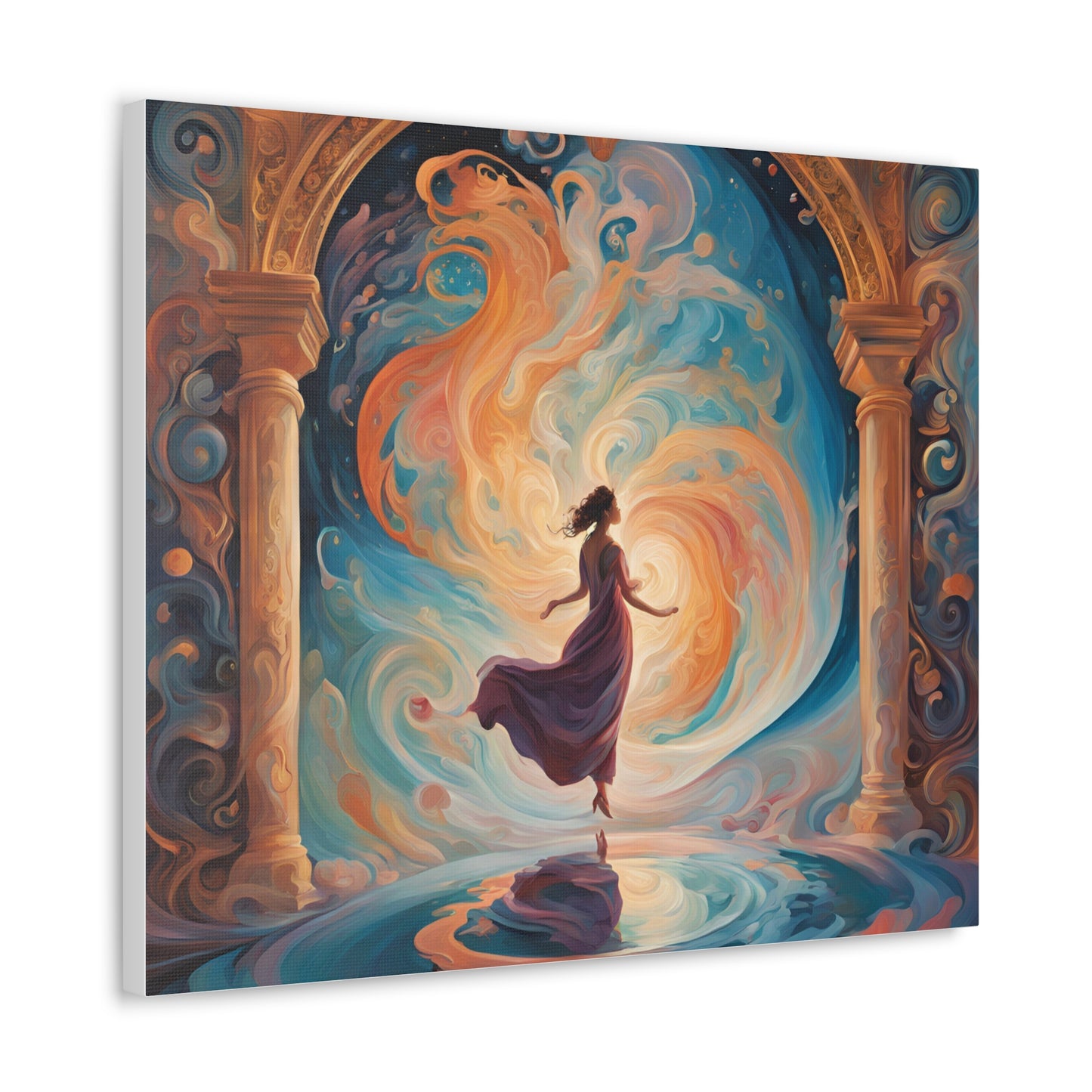 Whimsical Canvas Gallery Wrap - Dreamy Woman in Cosmic Swirl Art