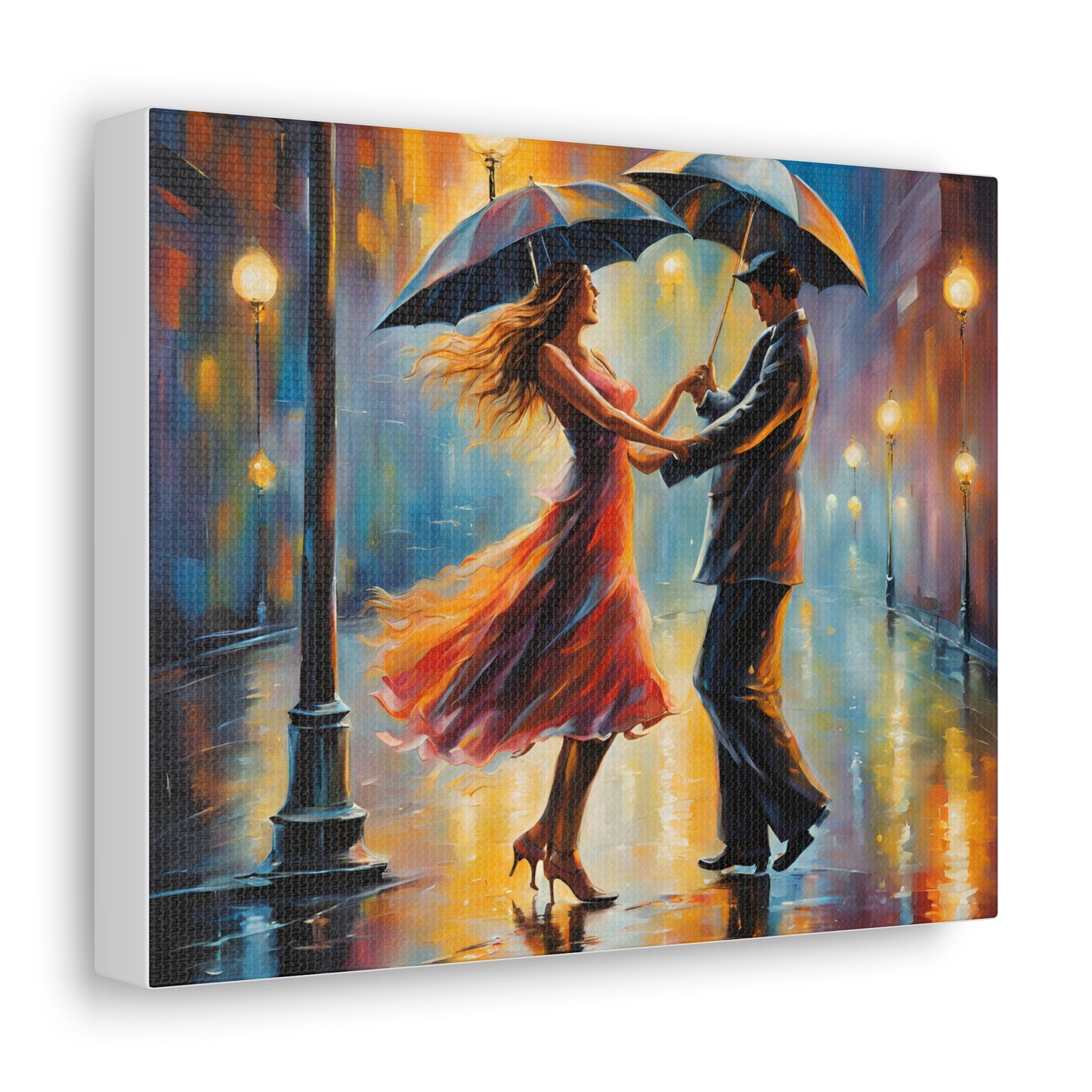 Romantic Rain A Couple Dancing in the Rain Canvas Gallery Wrap - Couples Wall Art